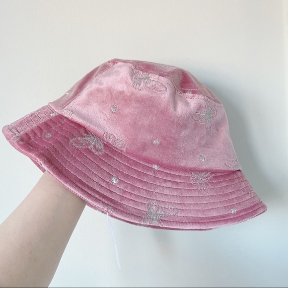 Pink Velvet Silver Butterfly Bucket Hat | Color: Pink/Silver | Size: Os | Mvmvm's Closet